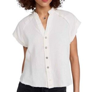 We The Free Free People Dreamy Days White Short Sleeve Button-Front Blouse Large